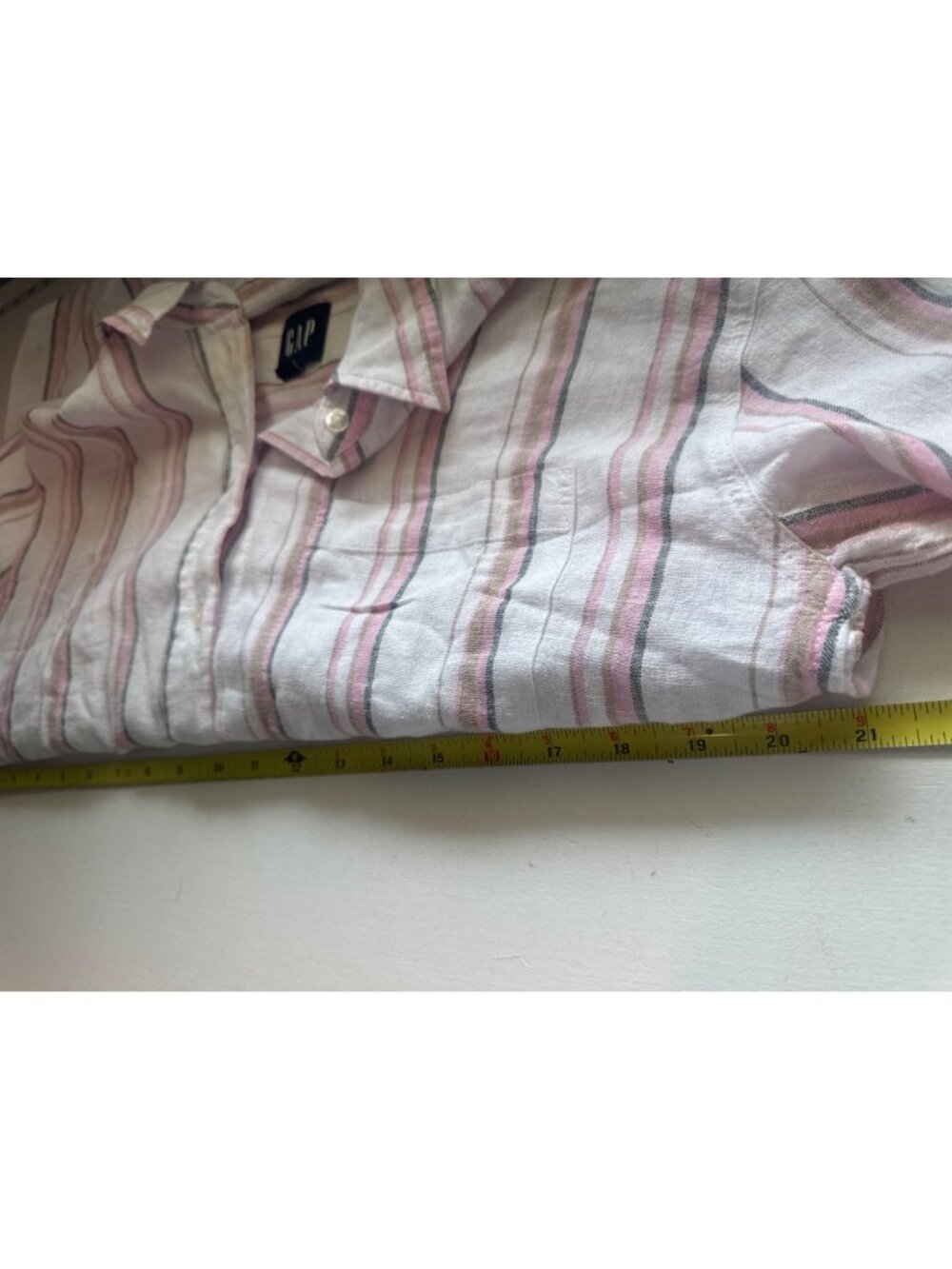 Gap Women Button Shirt Sz M White/Pink Stripe Linen Blend Classic Beachy Coastal - Picture 7 of 11